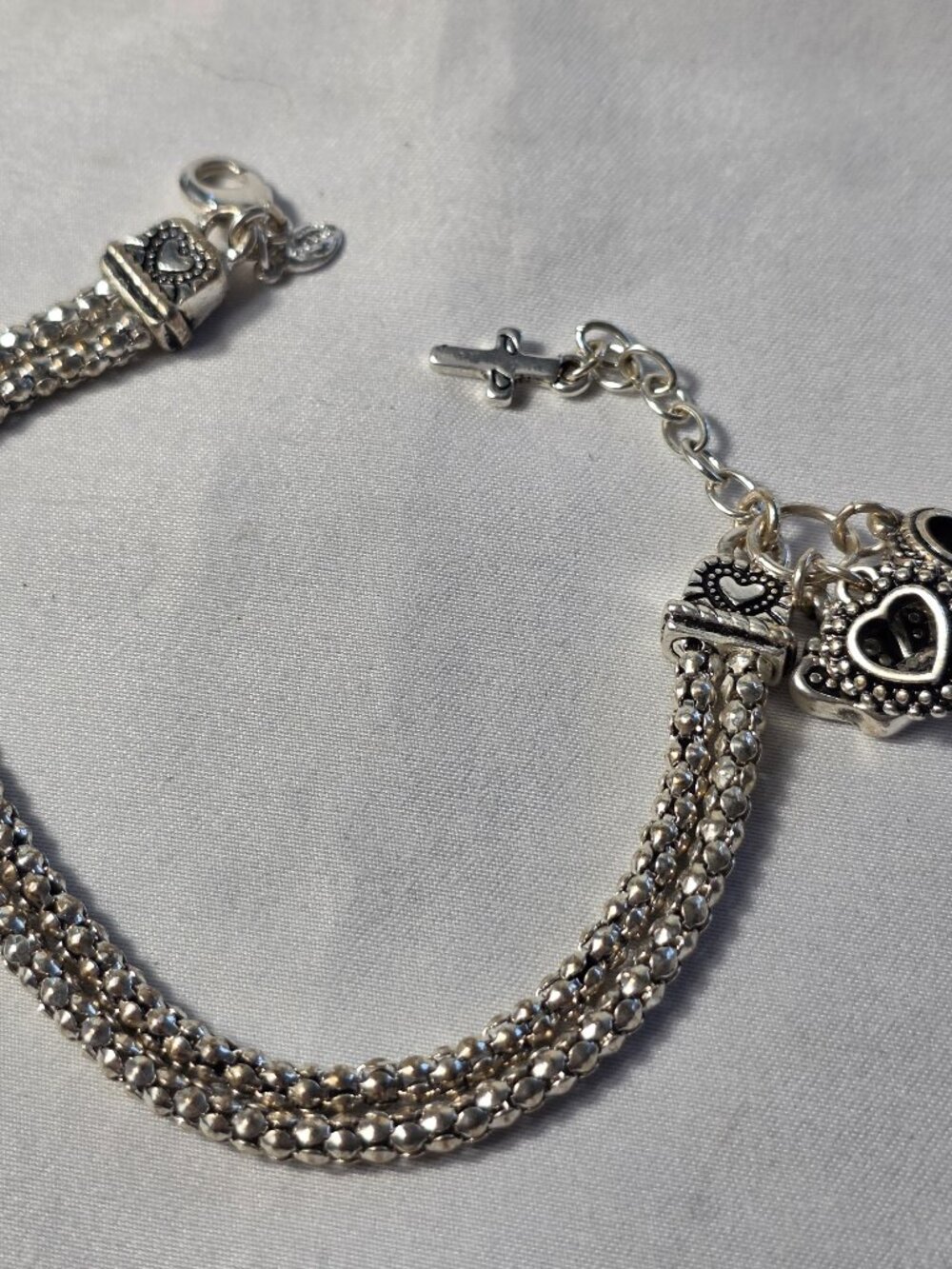 Premier Designs Silver-Tone Double-Row Charm Bracelet-Heart, Crown, Cross & Ring